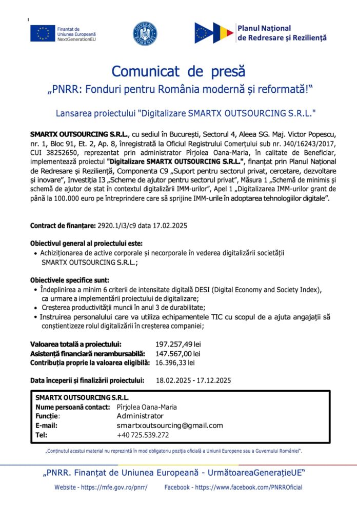 Comunicat de presa lansare proiect_SMARTX OUTSOURCING